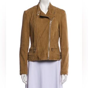 Ralph Lauren Light Brown 100% Suede Moto Jacket Buckles Asymmetrical Zip 6